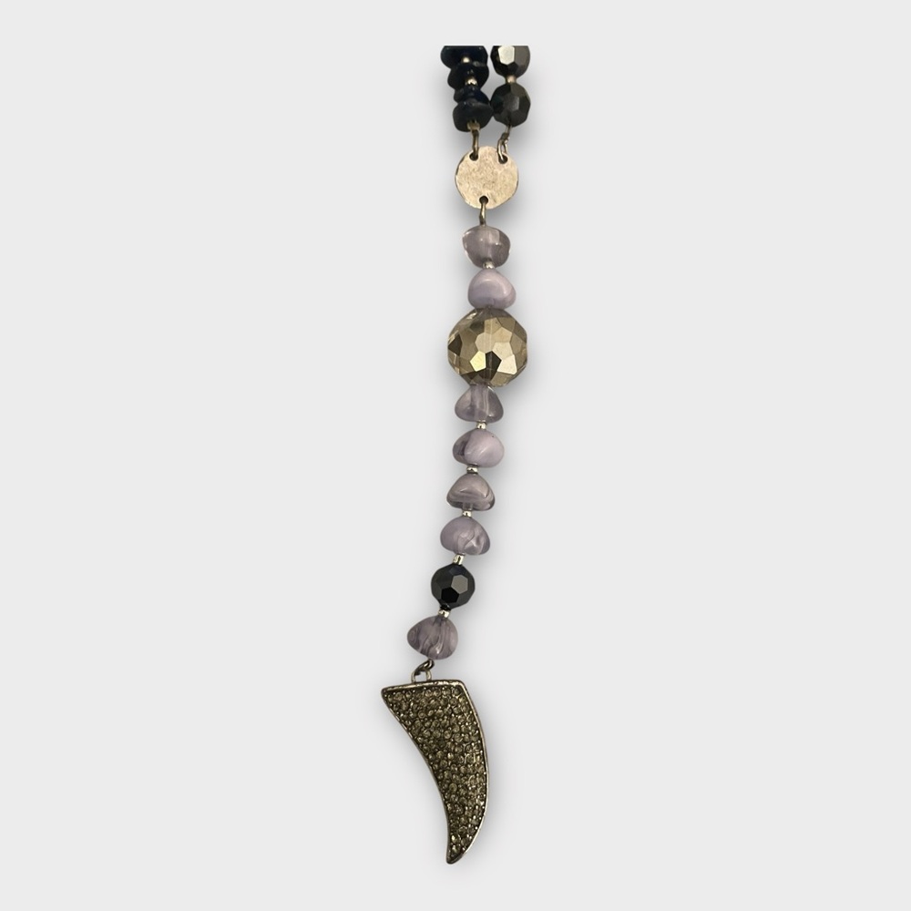 Chico’s Beaded Statement Necklace – Mixed Stones & Sparkly Horn Pendant